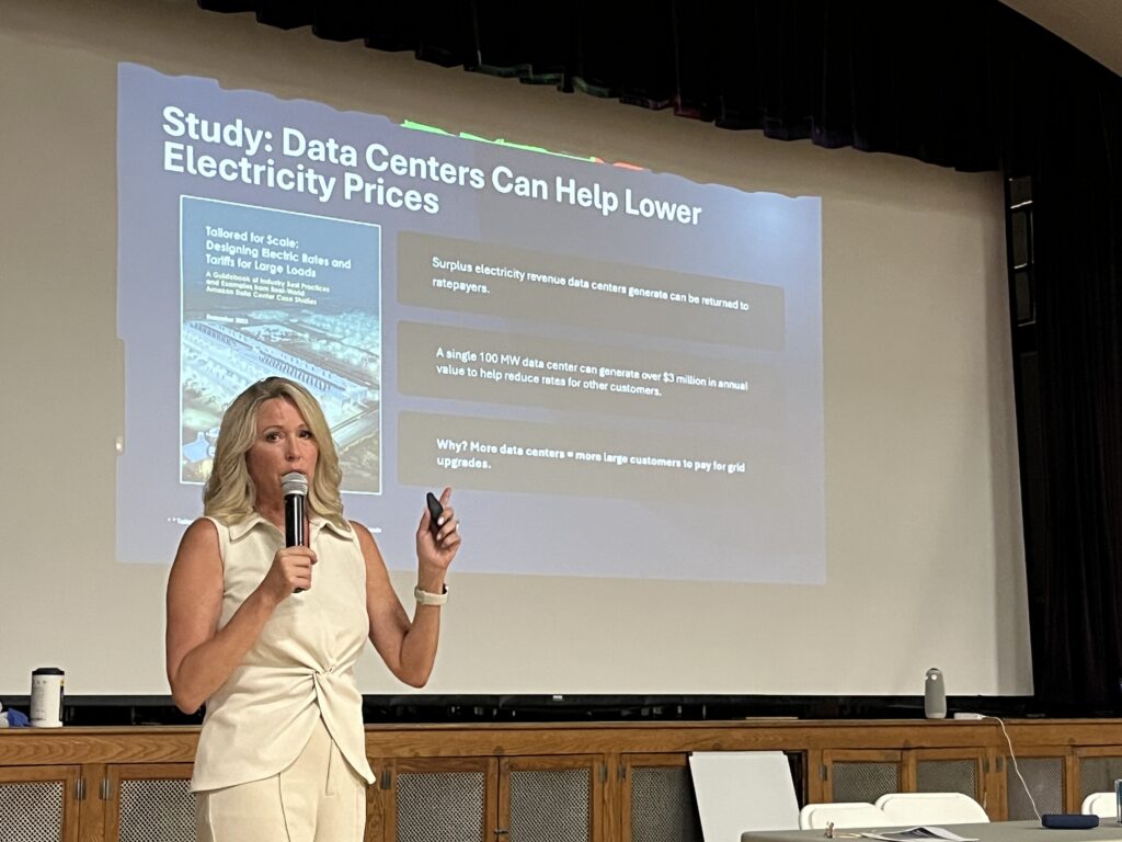 Kelly Schulz, CEO of Maryland Tech Council, presents at the Federalsburg public meeting.