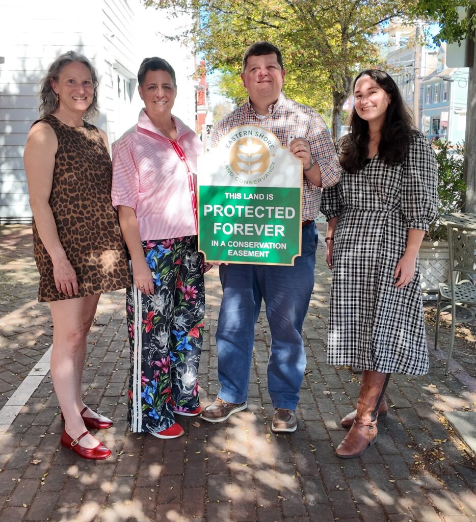 photo of Deborah and Heather Mizeur of Apotheosis Farm, ESLC President and CEO Steve Kline, and ESLC Director of Land Conservation Larisa Prezioso at the conservation easement closing for Apotheosis Farm
